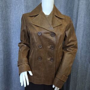 Retro New York & Company Double Breasted Leather Jacket Women XS/S Caramel